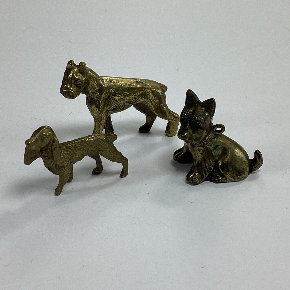 Vtg Solid Brass Dog Figure Lot Scottish Terrier Boxer Cocker Spaniel Statue